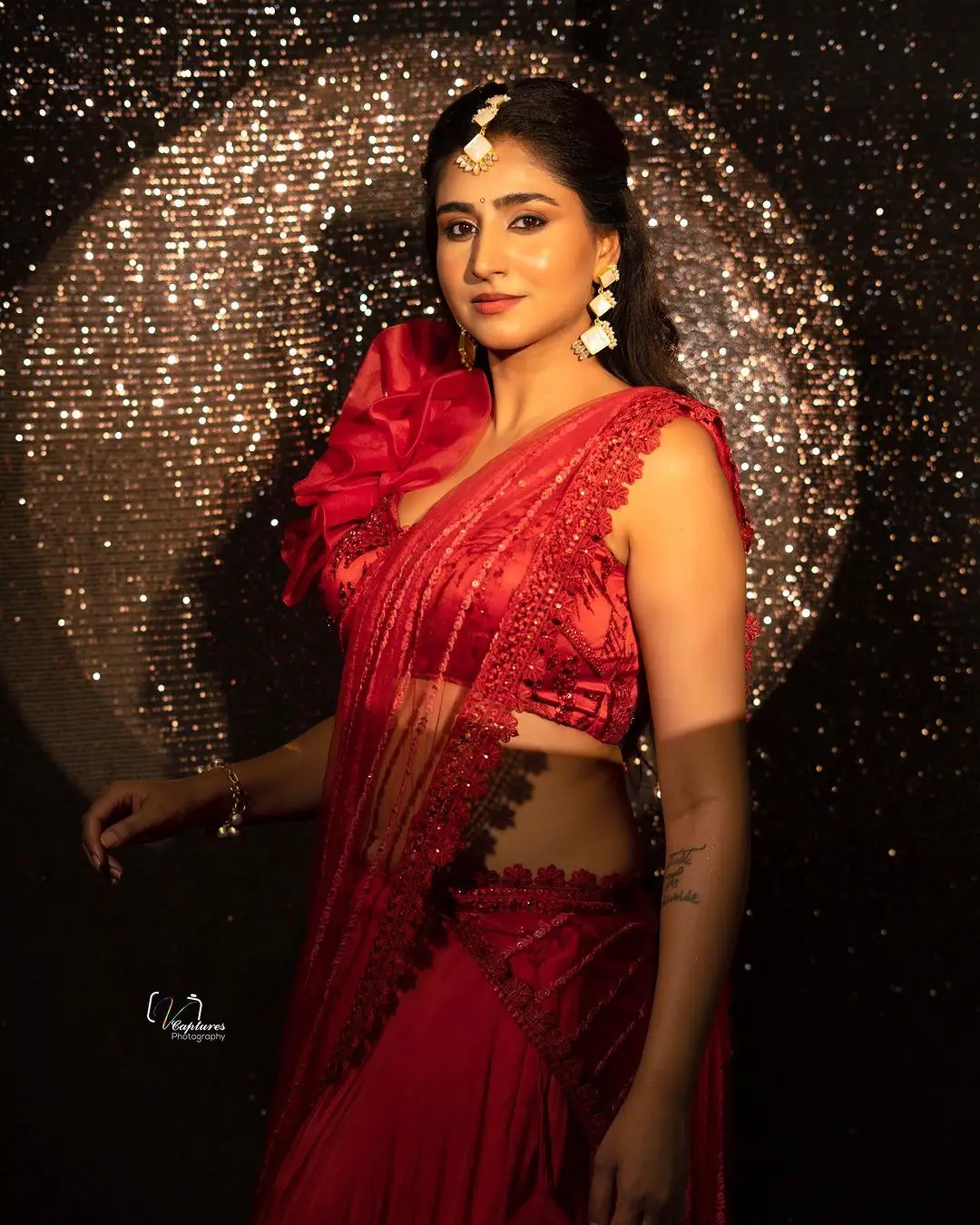 Varshini Sounderajan In Red Lehenga Voni Choli